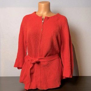 Zip Front Knitted Sweater with Belt Size XL